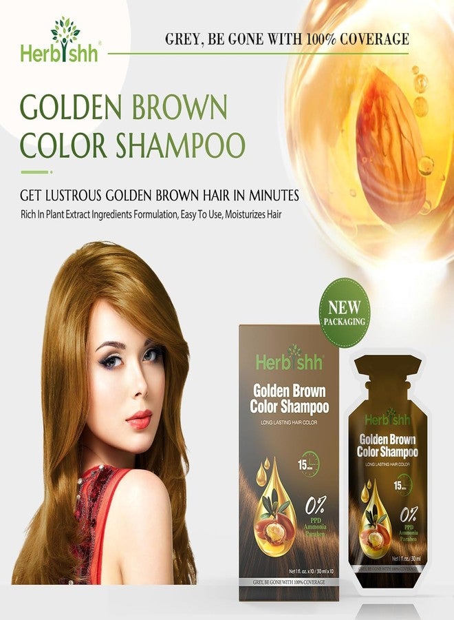 Herbishh Golden Brown Hair Shampoo, Hair Color for Gray Coverage, 3 in 1 Hair Dye Shampoo - champu para tenir el cabello, Colors in Minutes, Easy to Use PPD Free Pouch 30mlx10p - Image 5